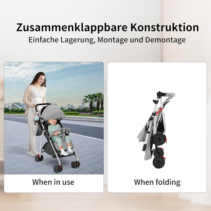 homewell Kinderwagen klappbar, Buggy Kinderbuggy, flache Liegeposition, Sportwagen Faltbar mit Siche