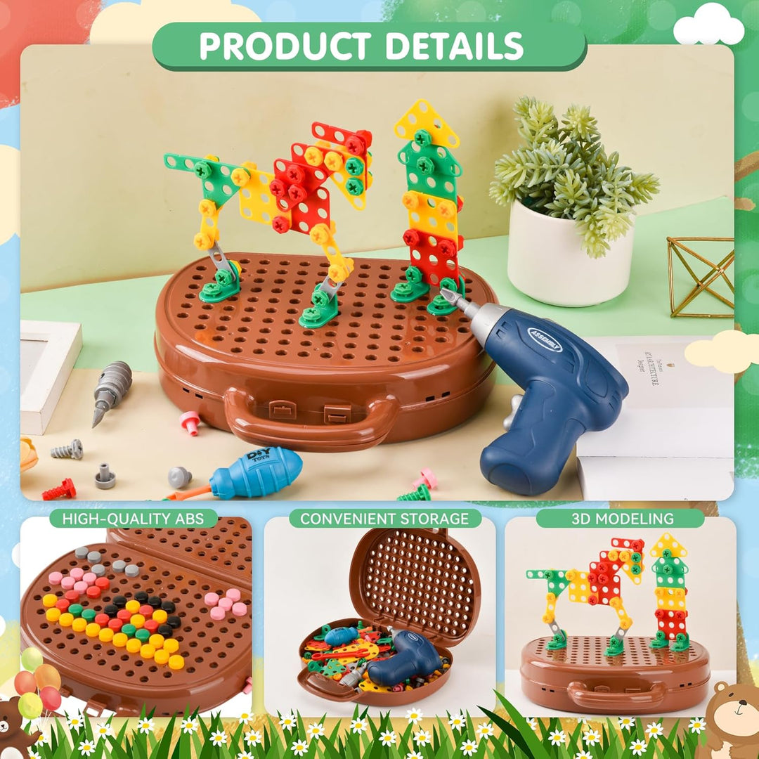 DAOUZL Montessori Spielzeugkiste mit Bohrmaschine, Magische Montessori-Spielzeugkiste, Mosaik Puzzle