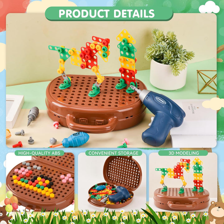DAOUZL Montessori Spielzeugkiste mit Bohrmaschine, Magische Montessori-Spielzeugkiste, Mosaik Puzzle