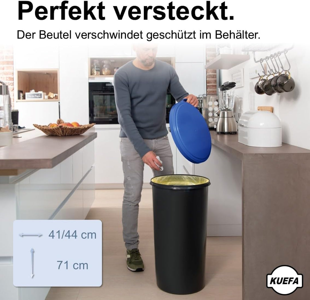 KUEFA 60L Müllsackständer mit flachem Deckel - Gelber Sack Mülleimer (Blau), Blau