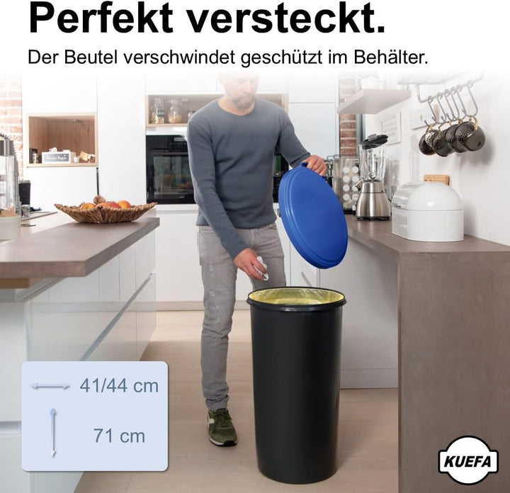 KUEFA 60L Müllsackständer mit flachem Deckel - Gelber Sack Mülleimer (Blau), Blau