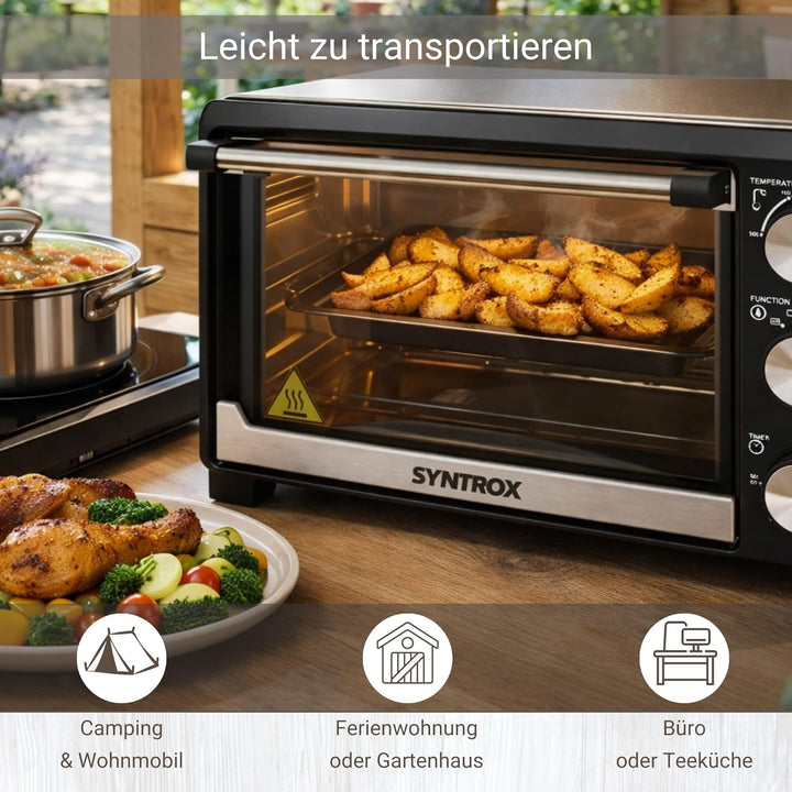 Syntrox 18 l Kleiner Mini Backofen Bokabu | Miniofen | Pizzaofen | Pizzabackofen, 1200 Watt, mit Tim