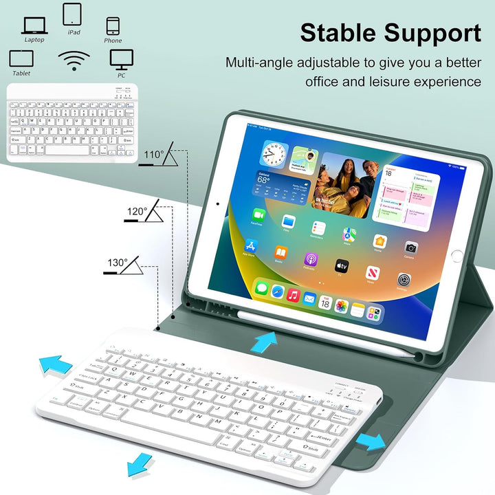 JKSML Tastatur Hülle für iPad 9./ 8./ 7. Generation (2021/2020/ 2019) mit Pencil Halter, Soft TPU Rü
