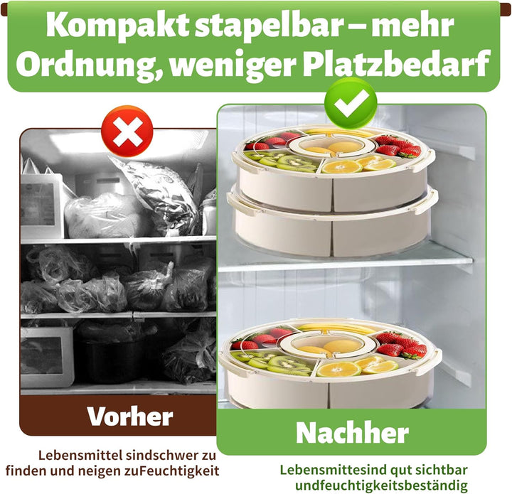 Snackle Box Drehbar mit Griff, 6 Herausnehmbare Fächer, Snackbox Spülmaschinenfest, Snackdose mit De