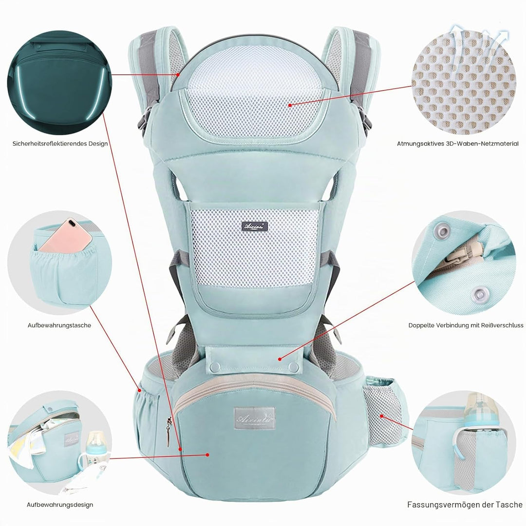 IULONEE Neugeborene Babytrage Baby Carrier Ergonomisch Babytrage mit Hüftsitz Multifunktional Kinder