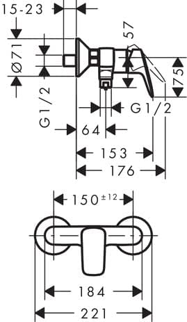 hansgrohe Logis - Duscharmatur Aufputz für 1 Verbraucher, Mischbatterie Dusche, Einhebelmischer, Chr