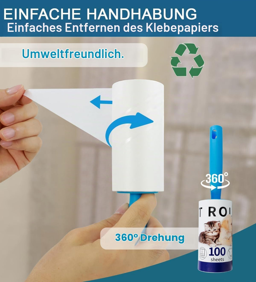 Extra klebrige Fusselrolle Mega Value Set 1000 Blatt, mit 3 Griffen Lint Roller, Fusselroller für Kl