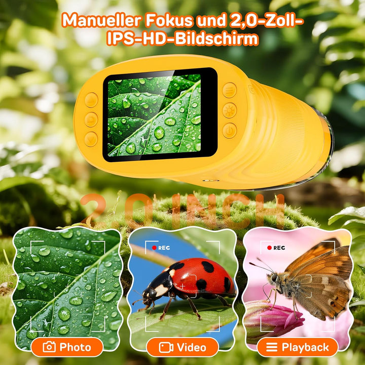 Ashfly Digitale Mikroskop für Kinder, 4K Tragbares Taschenmikroskop für Garten, Wald & Experimente,