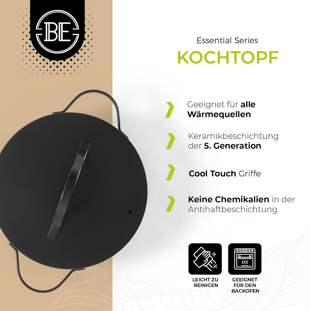 Be Living Essential Kochtopf mit Deckel Ø 28 cm (7 L) Induktion Schmortopf, Non Stick Keramik Antiha