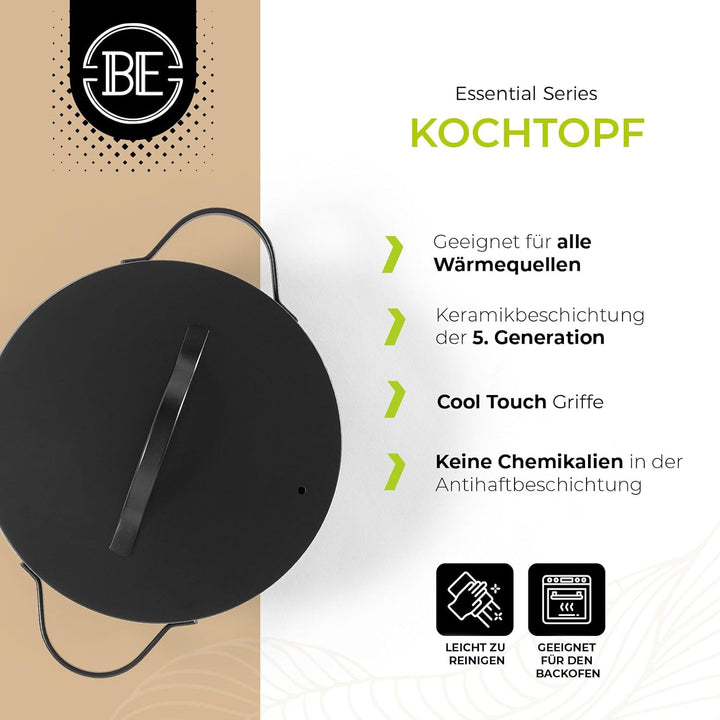Be Living Essential Kochtopf mit Deckel Ø 28 cm (7 L) Induktion Schmortopf, Non Stick Keramik Antiha
