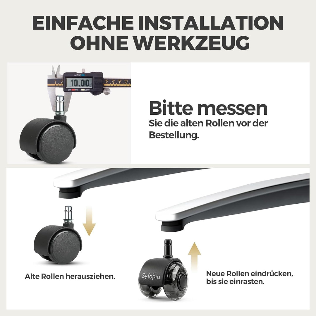 Sytopia Bürostuhl Rollen mit 10mm X 22mm Stift, 5er Set Rollen für 1KEA Bürostühle, Hartbodenrollen