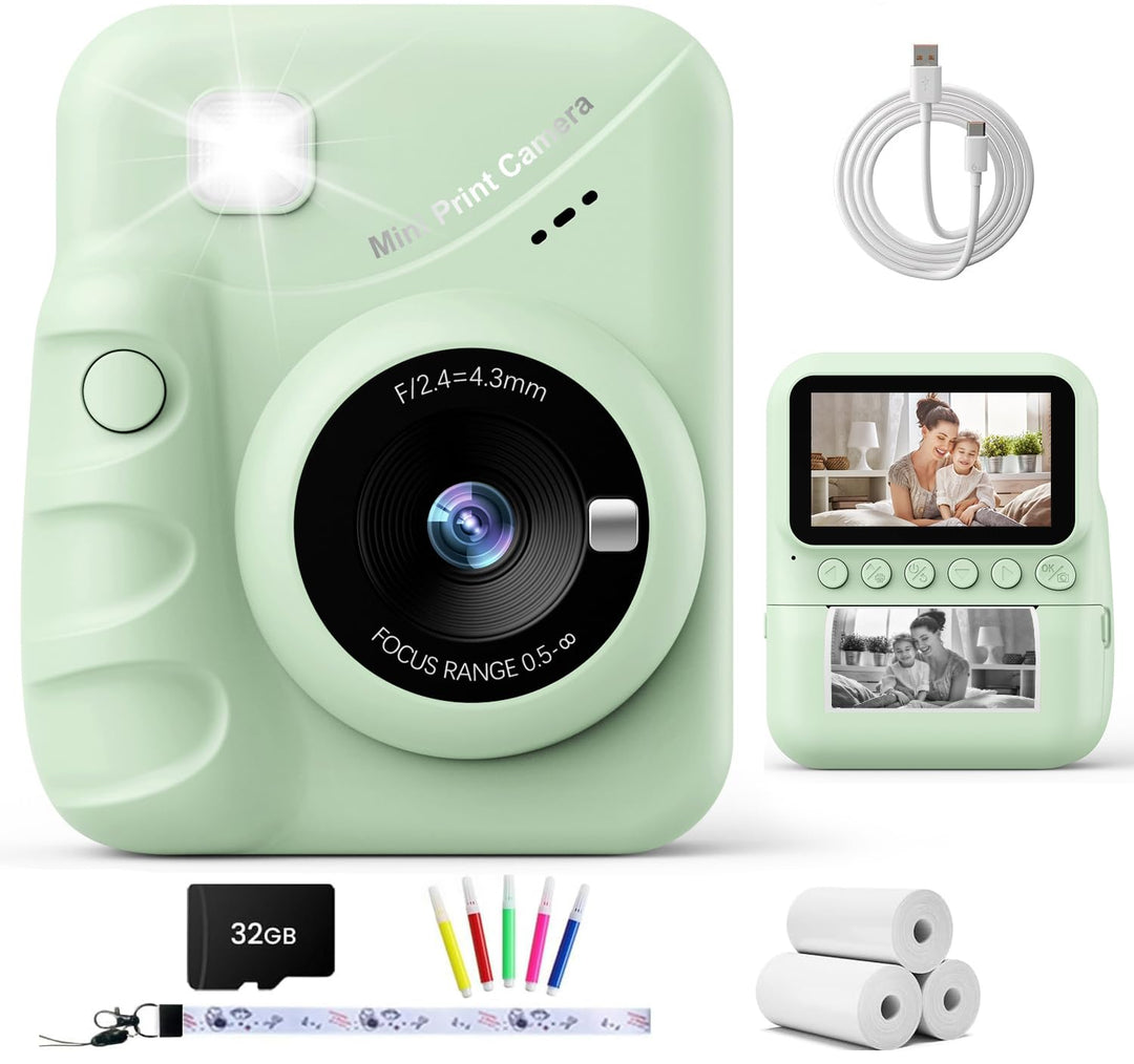 Kinderkamera Sofortbildkamera, 48MP 3.0 Zoll Sofortbildkamera Kinder mit 32G Karte & 3 Rollen Druckp
