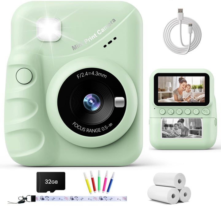 Kinderkamera Sofortbildkamera, 48MP 3.0 Zoll Sofortbildkamera Kinder mit 32G Karte & 3 Rollen Druckp