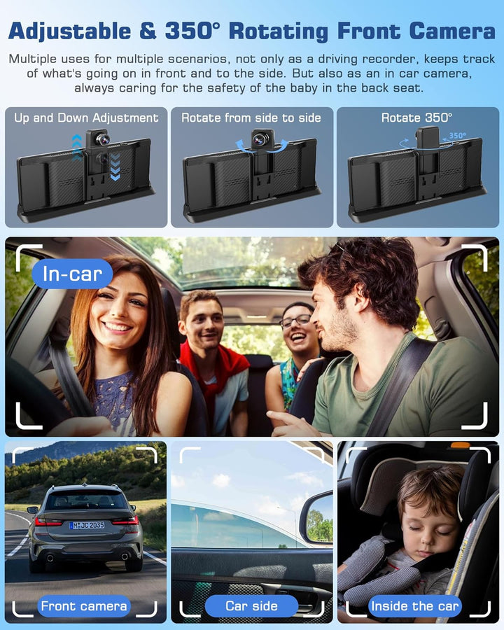 4K Carplay Display Android Auto Display mit Exklusive Halterung, 350° Drehbare Frontkamera 10,26 Zol