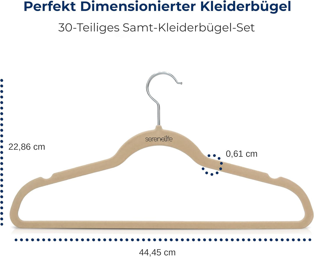 SereneLife Kleiderhaken Samt, Samtbügel 30 Stück, rutschfeste Bügel mit 360° drehbarer Haken für Ihr