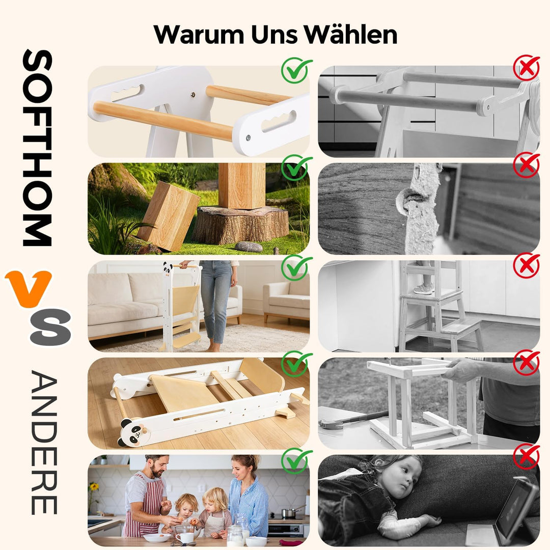 Lernturm Klappbar, Montessori Learning Tower für Kinder, 3-Fach Höhenverstellbar, Platzsparend, Sich