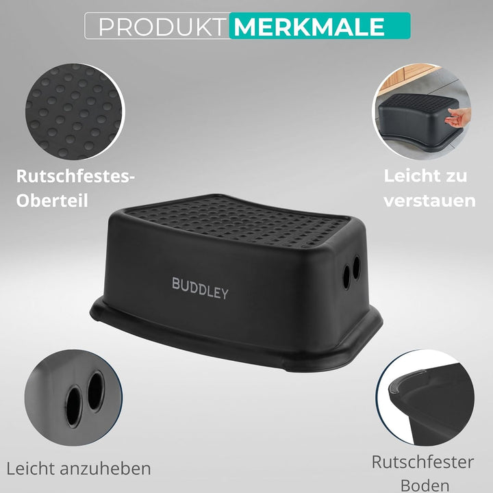 BUDDLEY Trittstufe Schwarz Set (2X) - Trittstufe Kinder - Hocker Badezimmer - Küchenstufe Trittstufe