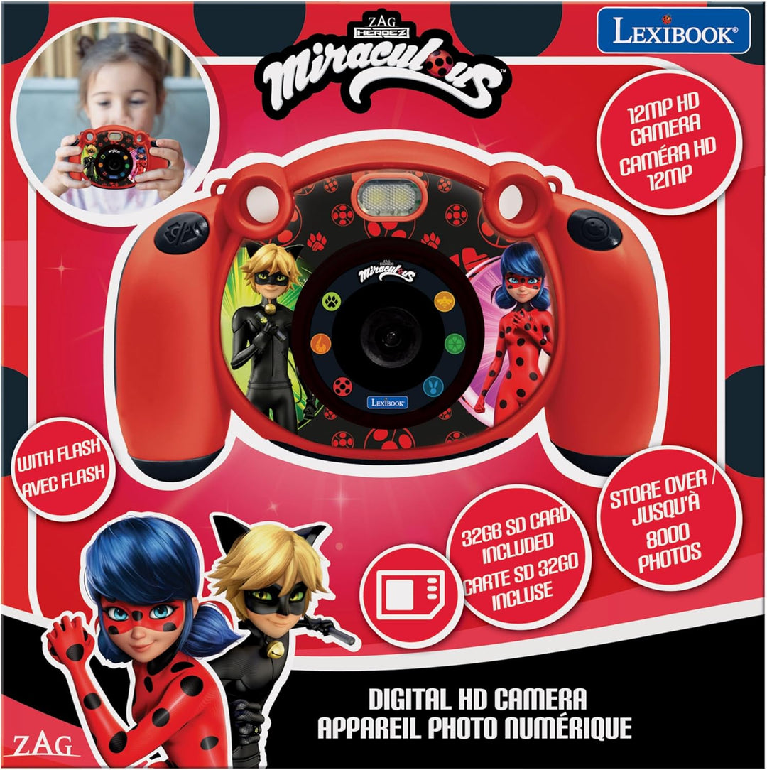 Lexibook - Miraculous Ladybug Cat Noir - 4-in-1-Kinderkamera mit Foto-, Video-, Audio- und Spielfunk