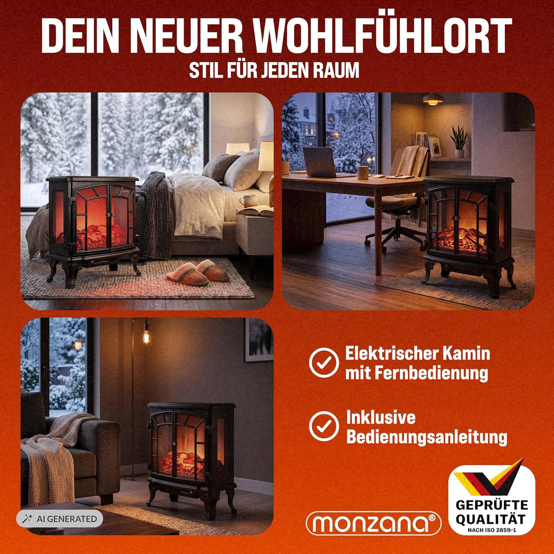 Deuba Elektrokamin Elektrischer Kamin mit Heizung Doppeltür LED Kaminfeuer Effekt Timer Fernbedienun