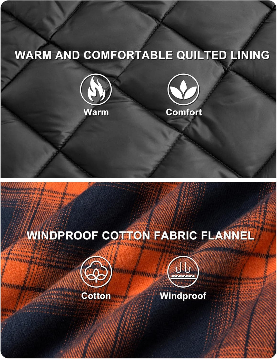 TACVASEN Herren Karierte Hemdjacke Flanellhemd Holzfällerhemd Thermohemd Jacke S Orange, S Orange