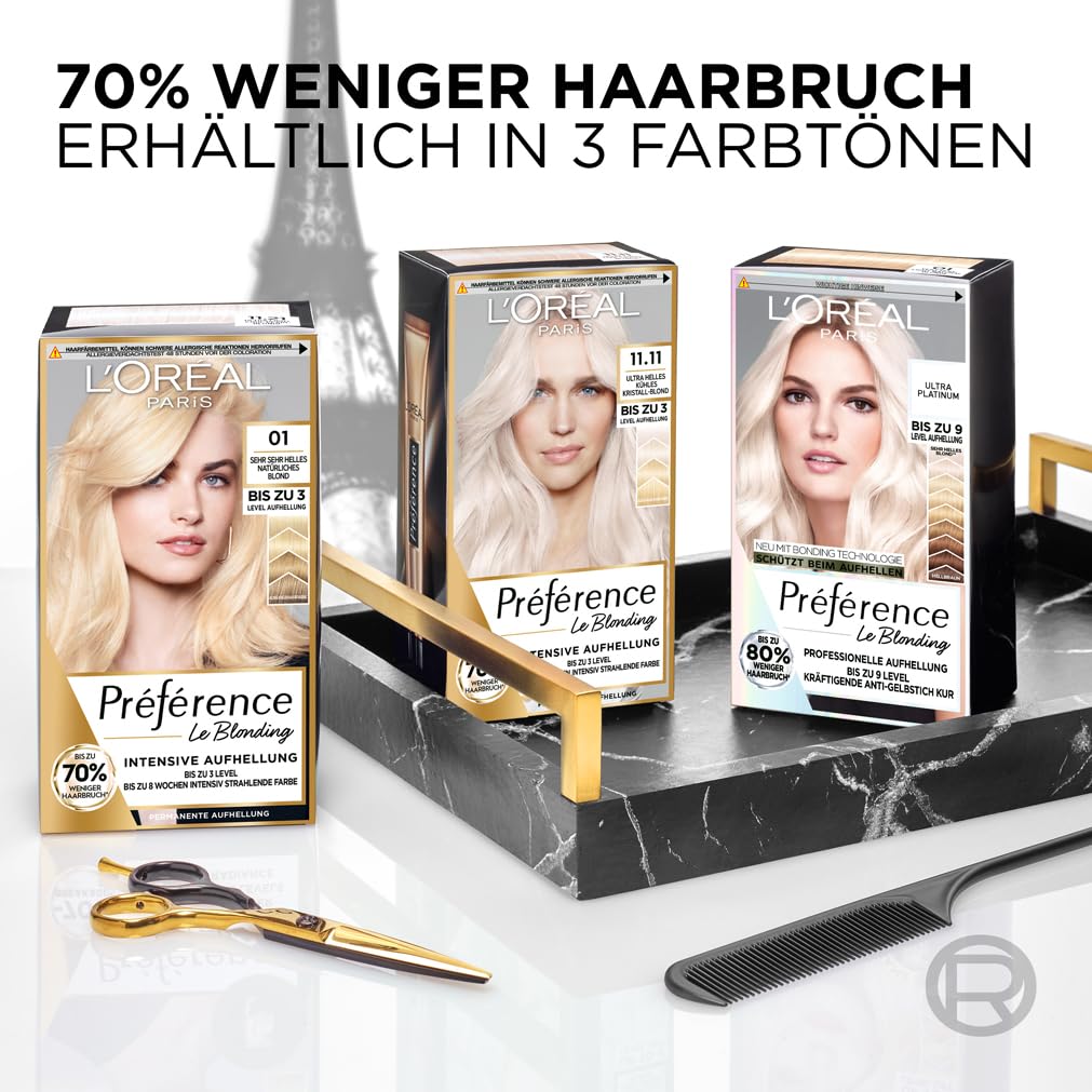 L'Oréal Paris Permanente Haarfarbe zum Blondieren der Haare, Haarfärbeset mit Coloration und Farbgla
