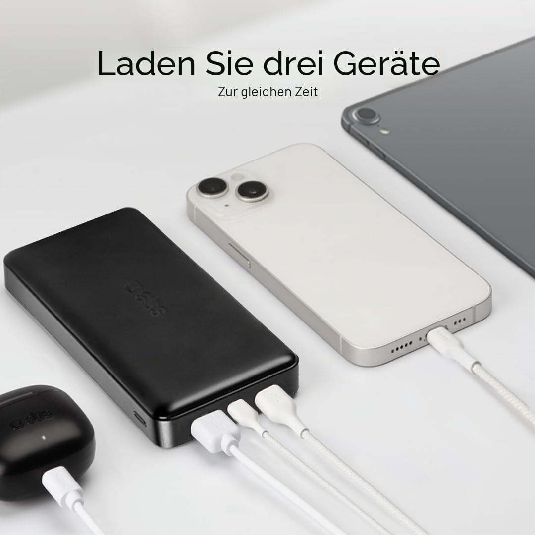 SBS Power Bank Ladegerät 20000 mAh, 1 x 10W USB-A Port und 1 x 5W, 1 x 10W USB-C, schlank, leicht, l