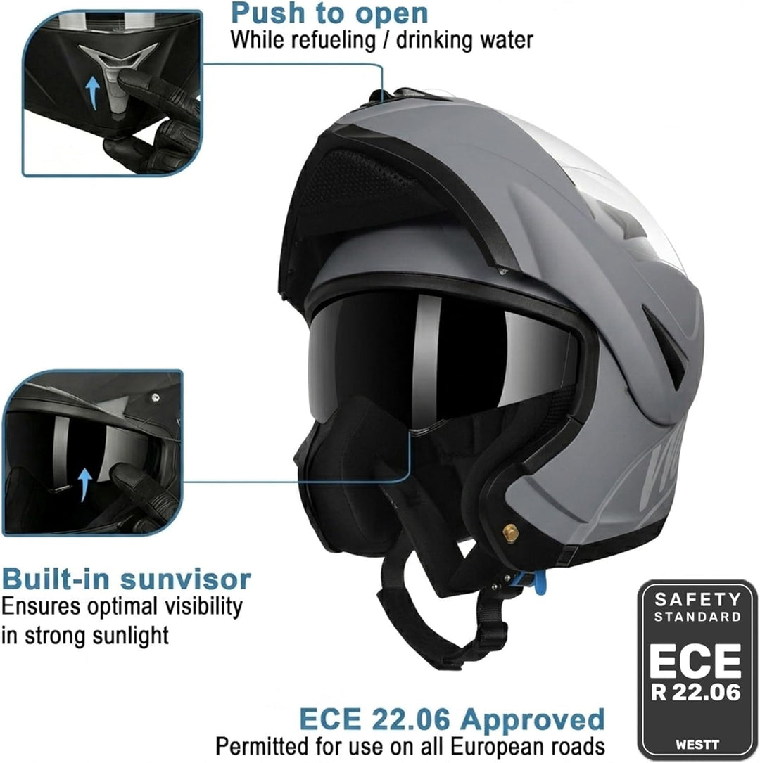 Westt Motorradhelm Herren Damen Integralhelm Klapphelm Flip-up Motorrad Jethelm Chopper Mofa Moped R
