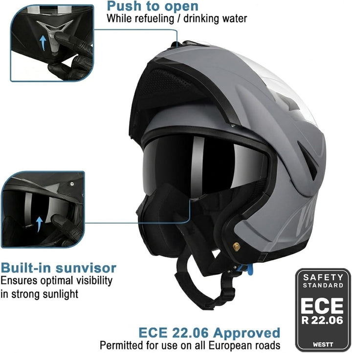 Westt Motorradhelm Herren Damen Integralhelm Klapphelm Flip-up Motorrad Jethelm Chopper Mofa Moped R