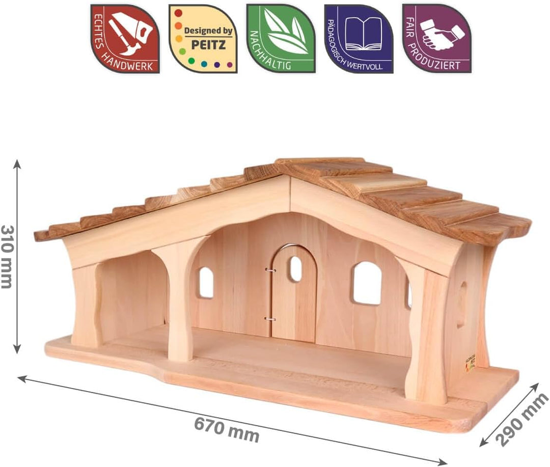 Holzspielzeug Peitz Weihnachtskrippe aus Holz | Krippenstall mit Stall und Hauptraum | Vielseitig al