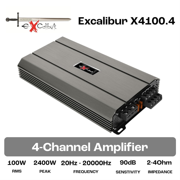 Excalibur X4100.4 Auto Verstärker HiFi Stereo 4 Kanal 2400 Watt Max - Kfz Mini Verstärker Mit 4 x 60