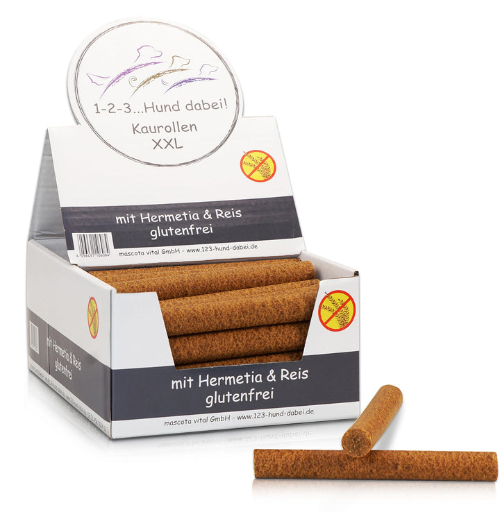 123... Hund dabei! - Kaurollen XXL 50er Tray (Hermetia/Insekten) - Dentalkaurolle - Glutenfrei - Vor