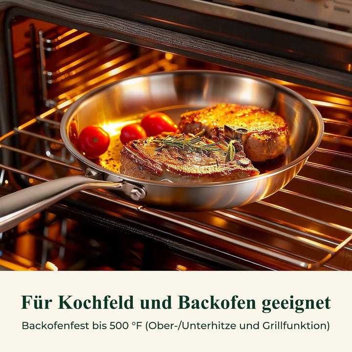 Deedro Bratpfanne 28cm Induktion, Edelstahlpfanne unbeschichtet für alle Herdarten, Induktionspfanne