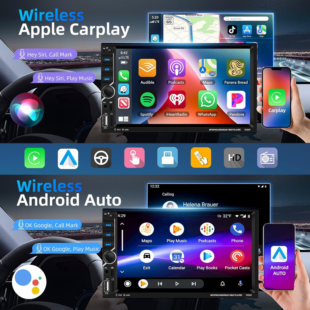 Podofo Carplay 2 Din Car Stereo, 7 Zoll Bluetooth Autoradio, Doppel Din Radio Unterstützung Wireless