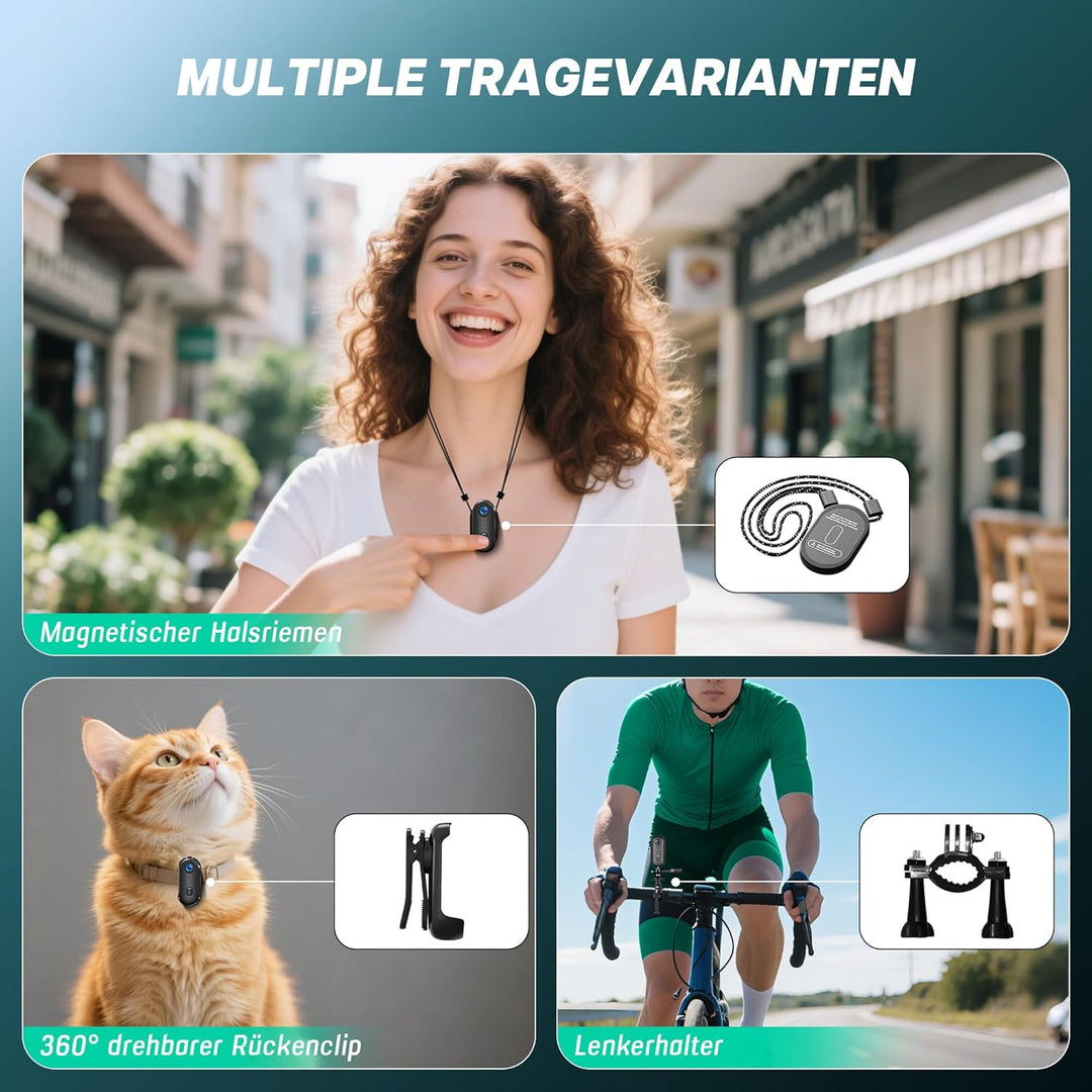 Action Cam 1080P und 16 GB Speicherkarte Mini Unterwasserkamera Wasserdicht bis 30M, 360° Helmkamera