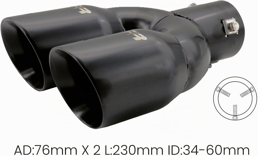 Simoni Racing Auspuffblende Doppelrunde/Schräg Edelstahl Schwarz - 2xØ76xL240mm - Anschluss 34-60mm