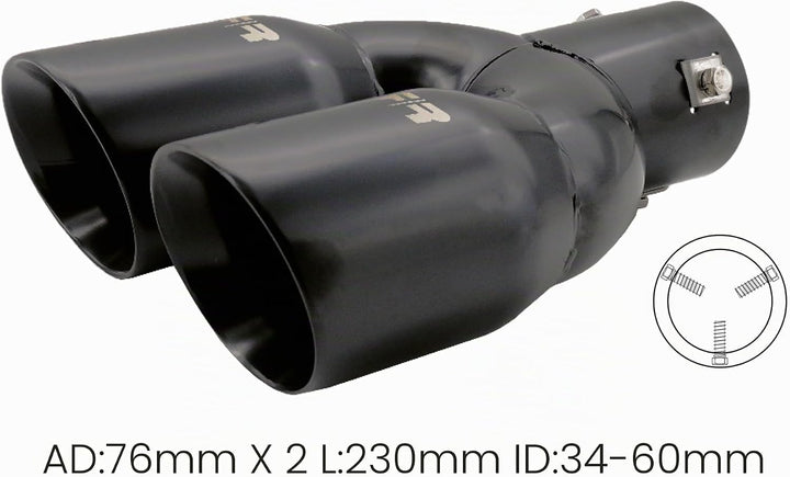 Simoni Racing Auspuffblende Doppelrunde/Schräg Edelstahl Schwarz - 2xØ76xL240mm - Anschluss 34-60mm