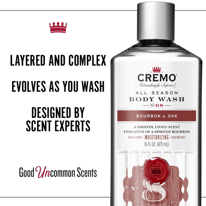 CREMO BOURBON & OAK Geschenk Set für Männer - Eau de toilette 100ml + Gel Douche 473ml - warm, würzi