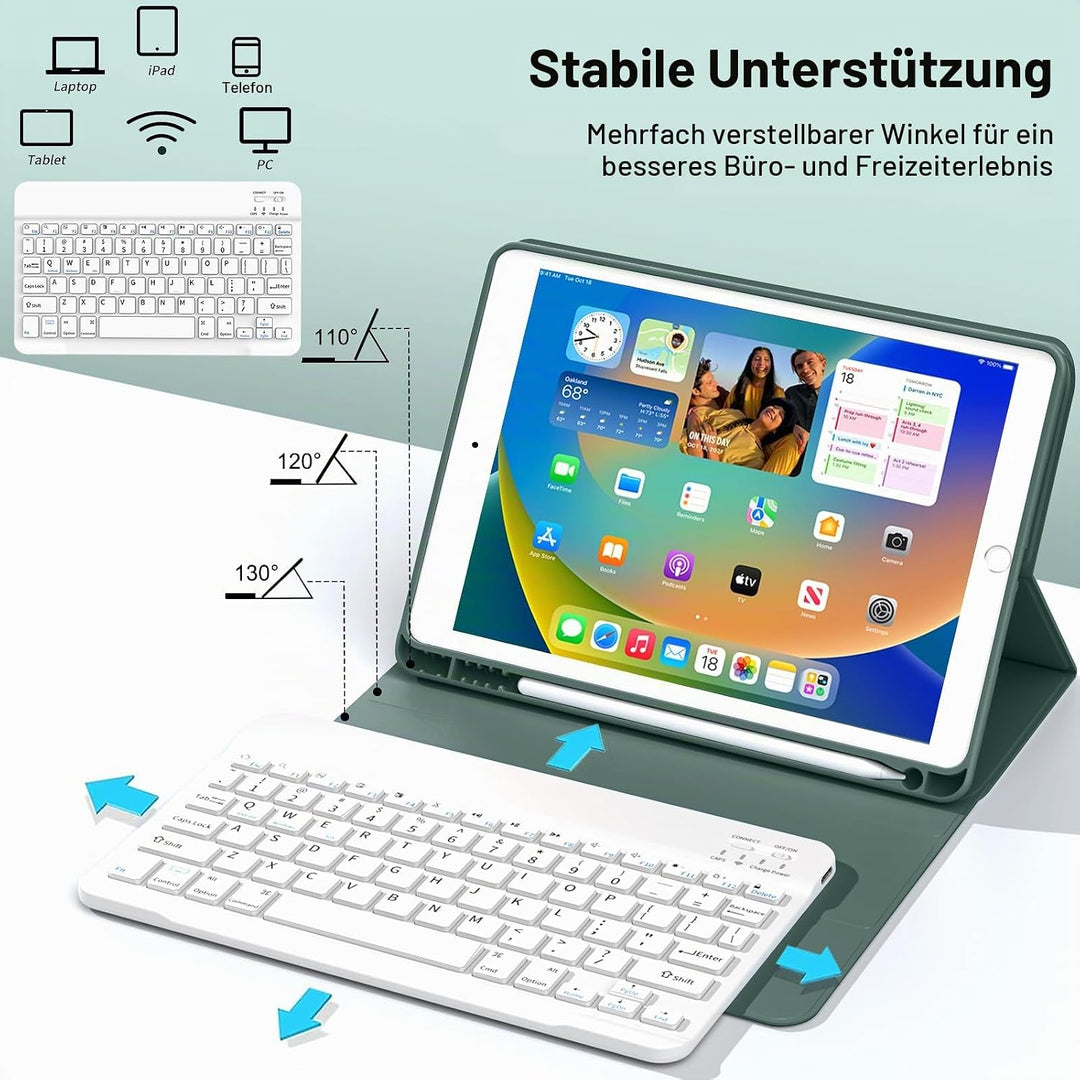 JKSML Tastatur Hülle für iPad 9./ 8./ 7. Generation (2021/2020/ 2019) mit Pencil Halter, Soft TPU Rü
