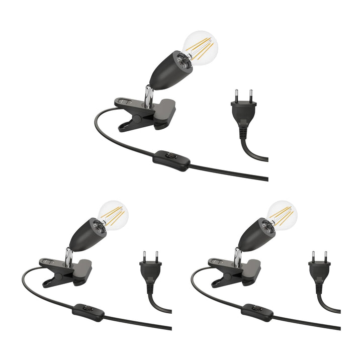 ledscom.de 3x E27 Klemmleuchte LIK, schwarz inkl. E27 LED Lampe 1020lm weiss, 3-Stufen Dimmen ohne D