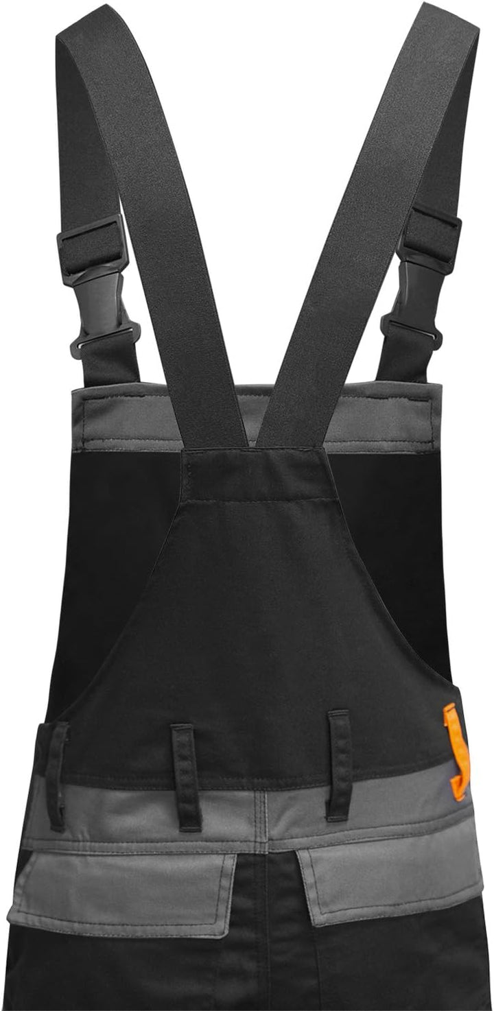 strongAnt Latzhose Herren Stretch Arbeitshose Arbeitslatzhose mit Kniepolstertaschen Schwarz Grau We