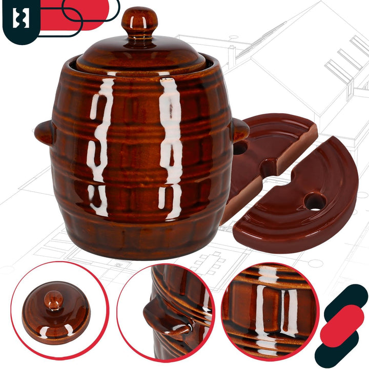 KOTARBAU® Gärtopf 5 L Steinguttopf mit Deckel und Beschwerungsstein Hermetisch Sauerkrauttopf Gurken