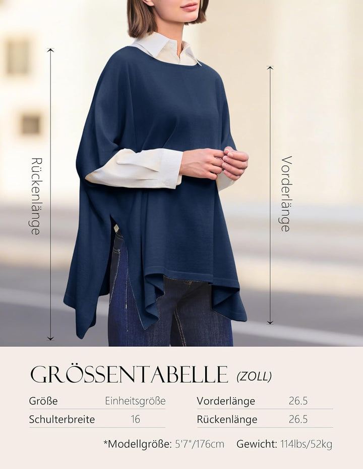 PULI Damen Pullover Poncho Elegant Viskose Strick Locker sitzend Poncho Schal Einheitsgrösse Dark Sl