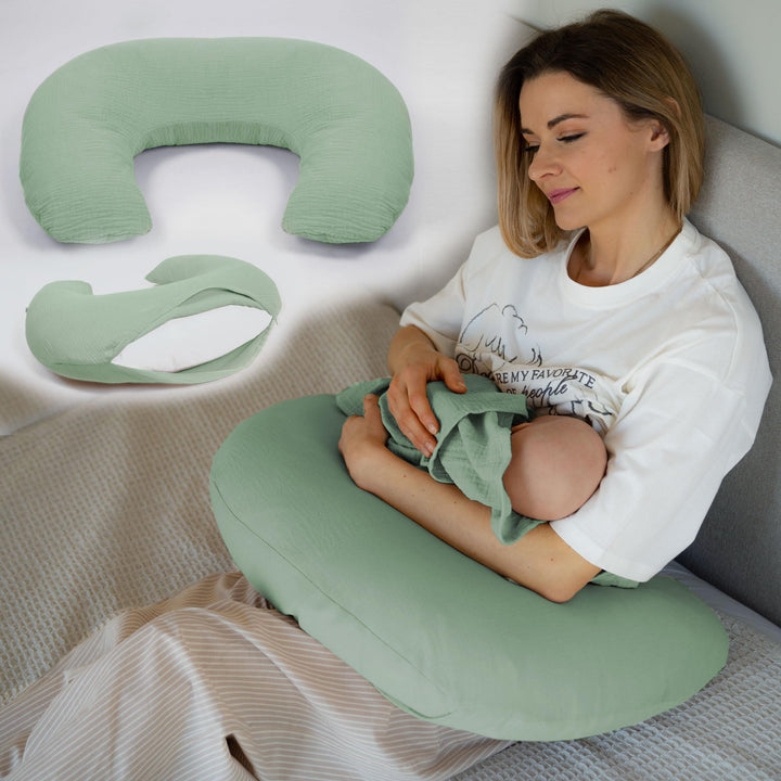 PaLulli® Stillkissen Klein aus 100% Musselin Baumwolle - Mit Abnehmbarem Stillkissenbezug, Atmungsak