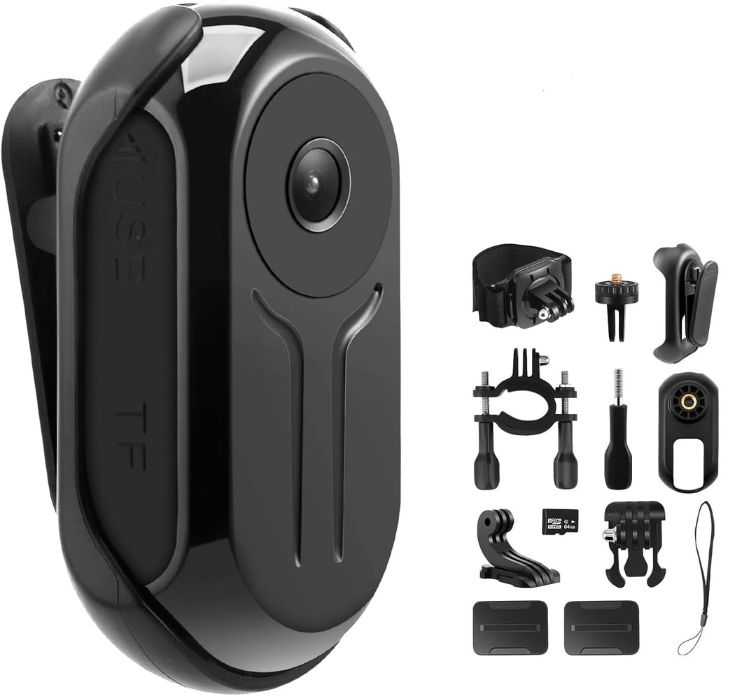 Bodycam, Mini Action Cam mit 64 GB Speicherkarte 1080P Wearable Actionkameras Wasserdichter POV Kame