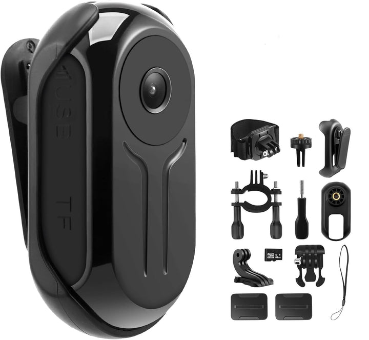 Bodycam, Mini Action Cam mit 64 GB Speicherkarte 1080P Wearable Actionkameras Wasserdichter POV Kame