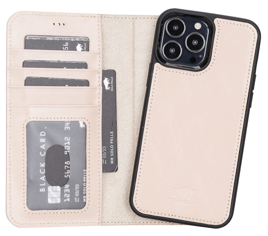 Solo Pelle Lederhülle kompatibel für iPhone 13 Pro Max in 6.7 Zoll abnehmbare Hülle (2in1) inkl. Kar