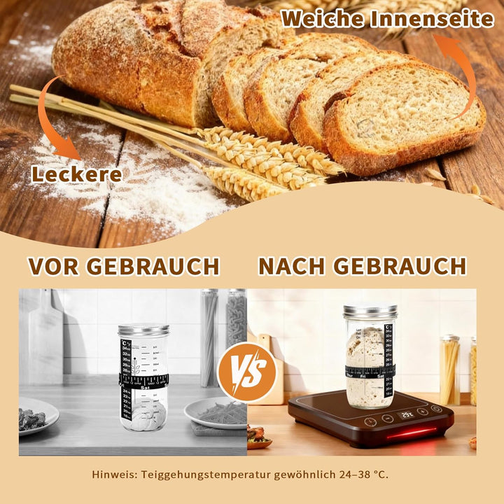 Daity Sauerteig Starter Set, 12-teilig Brot Backen Zubehör mit Sauerteig Wärmer, 28cm Klappbarer Bro