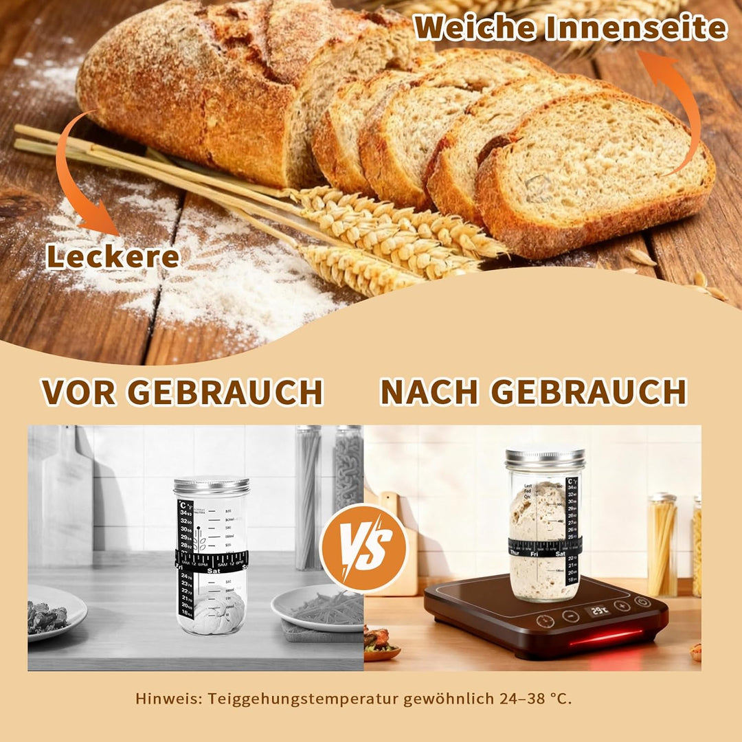 Daity Gärkörbchen,12-teilig Sauerteig Starter Set,28cm Gärkörbchen oval und 25cm Gärkorb rund,650ml