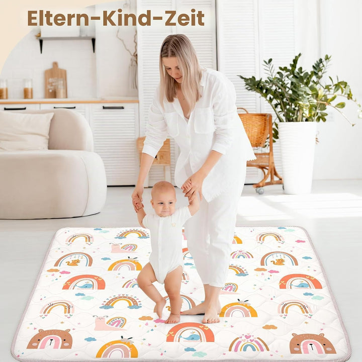 Krabbelmatt Baby 127x127cm,Faltbar Spielmatte Baby,Weiche Dicke Krabbeldecke maschinenwaschbare für