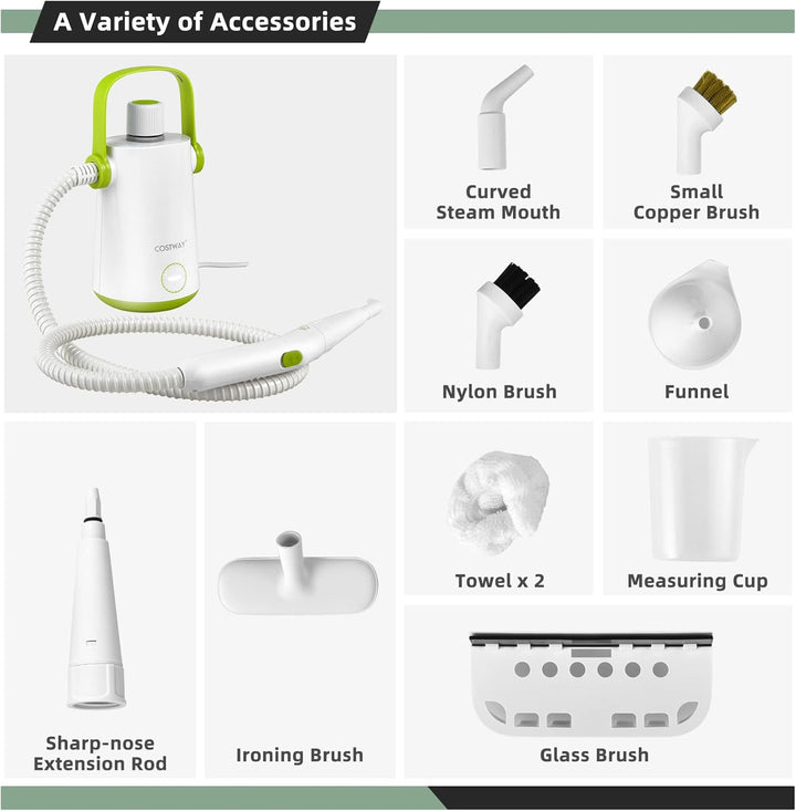 FANTASK 1000W Dampfreiniger Handgerät, 300 ml Wasserkapazität & 10 Zubehörsätze, Steamshot Steam Cle
